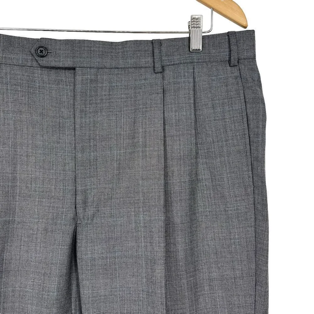 Vintage‎ 90’s Bill Blass Dress Pants Plaid Straight Leg Gray Blue 38” Waist